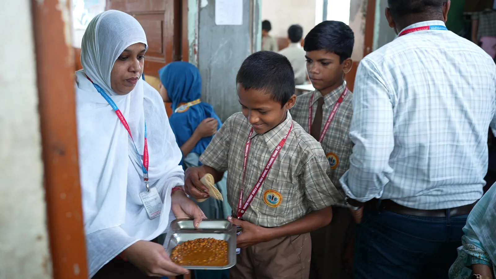 Volunteers serving meals to the community